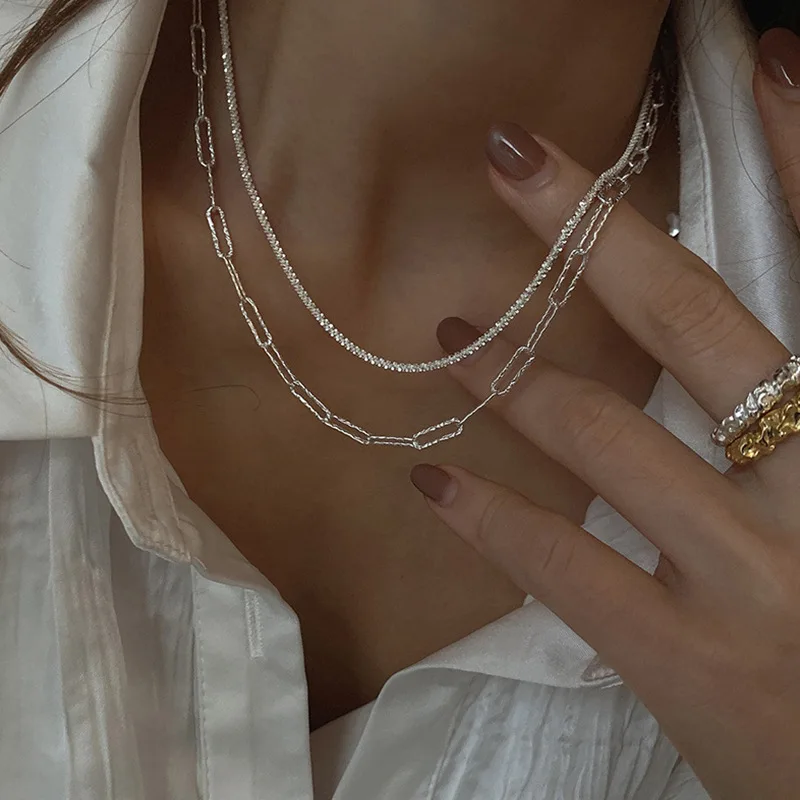 

Necklace for Women Sparkling Simplicity Luminous Necklace 2 Layered Fashion TENNIS NECKLACE Women Jewelry Set