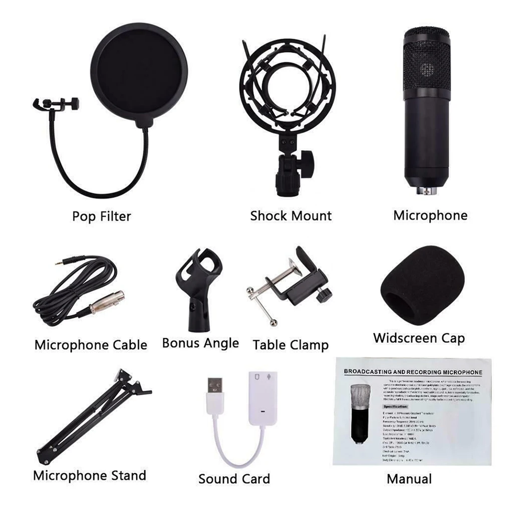 

10pcs/Set Condenser Microphone Professional Cardioid Vocal Studio Recording Mic for Streaming Voice Over Project Home-studio