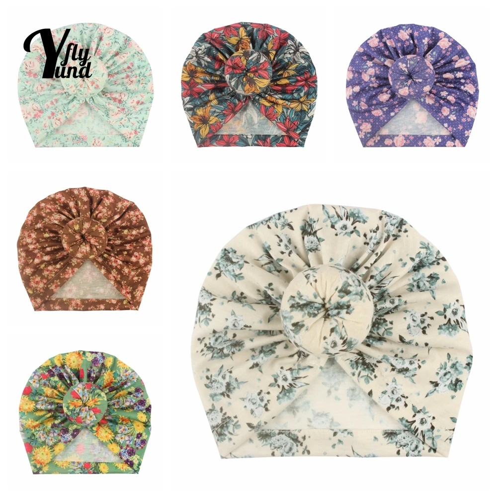 Yundfly 19*18 см винтажный принт шапка тюрбан для маленьких девочек Модный цветочный