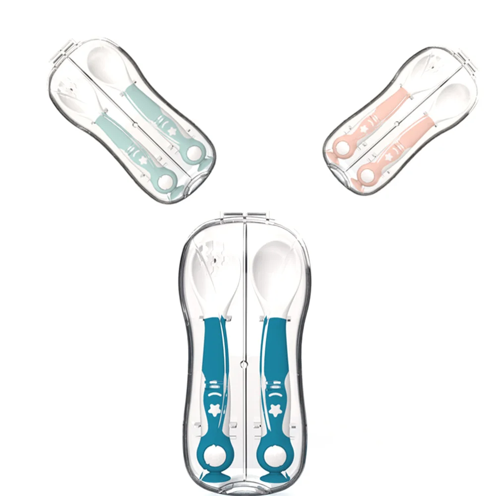 

Baby Feeding Tableware Bendable Spoon and Fork Set Practice Feeding Tools for Infant Kids (White, Blue)