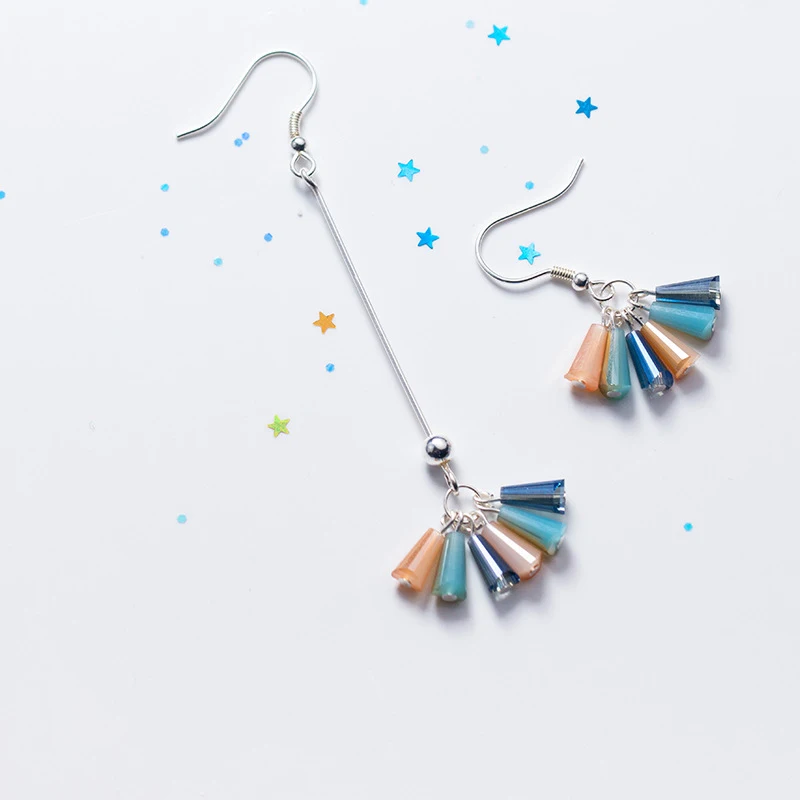 Modian Elegant Tassel Multicolor Sparkling Drop Earrings Trendy 925 Sterling Silver Luxury Dangle Earring For Women Jewelry Gift | Украшения