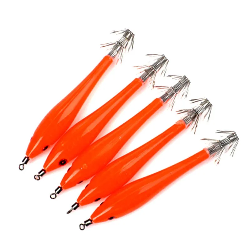 

5pcs Fishing Lure Luminous Shrimp Squid Jigs Jigging Squid Hook Trout Lure Squid Bait Artificial Wood Shrimp Hard Fishing Lures