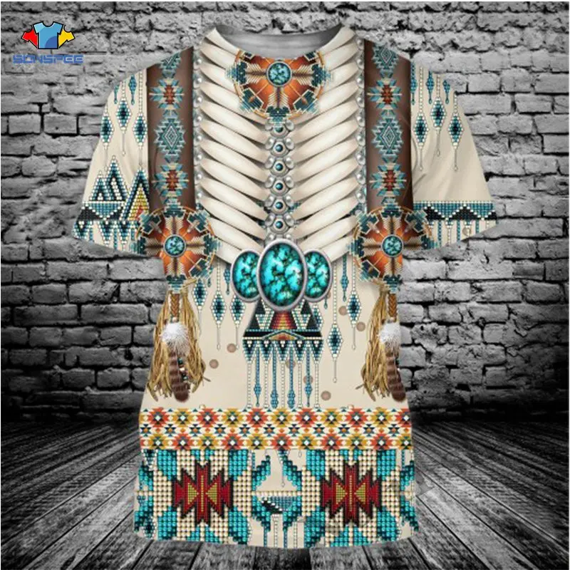 

3D Print Native American Indian Men T-shirt Skull Wolfs Tshirt Summer Short Sleeve Harajuku Shirt Totem Feather Cosplay Costume
