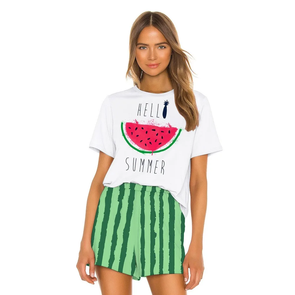 

Повседневный комплект из 2 предметов, верх с круглым вырезом и Шорты, модный спортивный костюм, женский комплект из двух предметов, свободна...