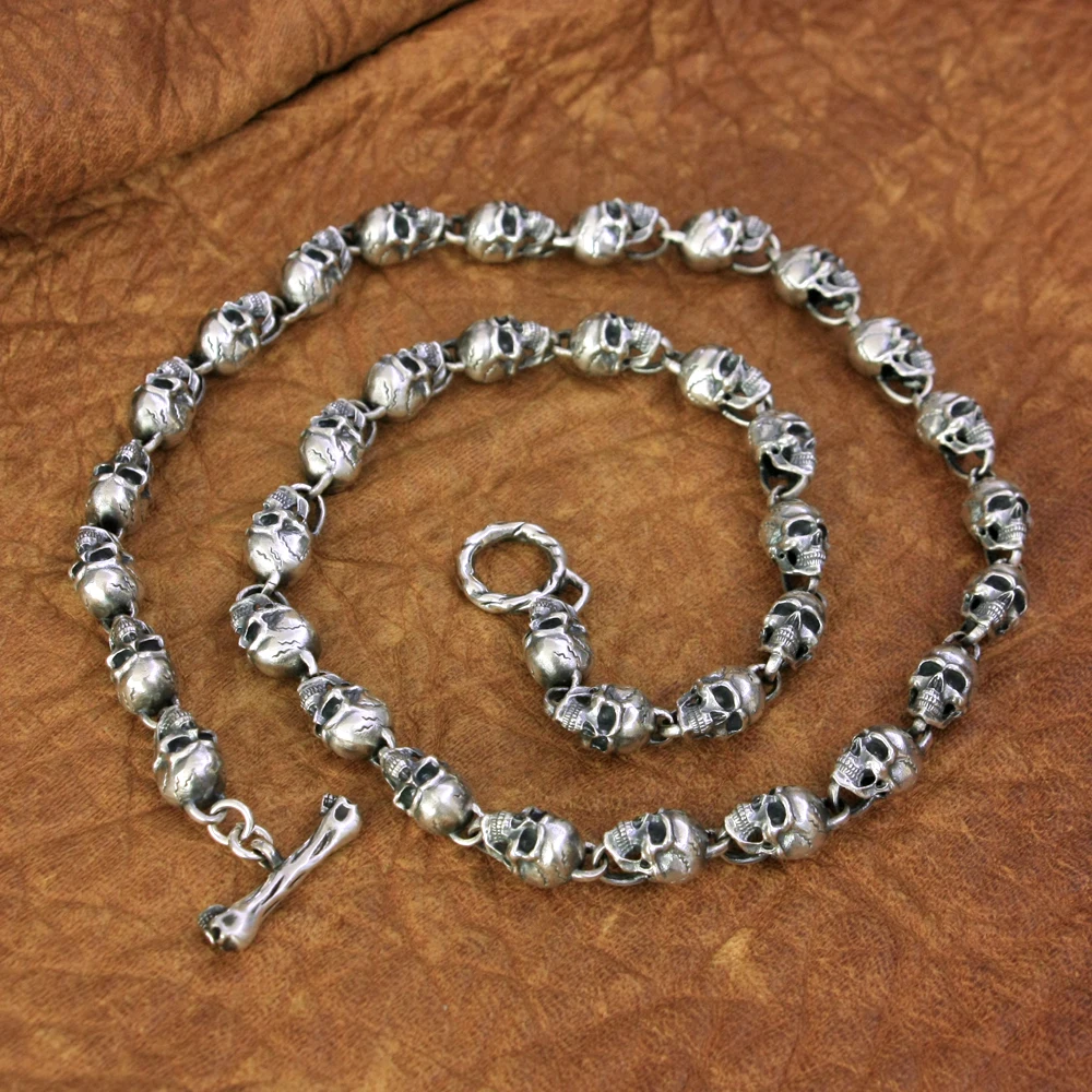 Фото LINSION 925 пробы серебряные детали мужское байкерское ожерелье в стиле рок панк