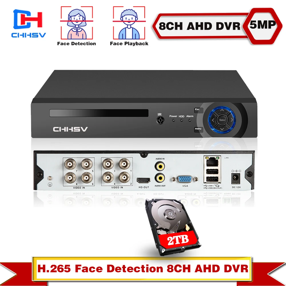 

AHD Video Audio Face Detection CCTV 8CH Recorder H.265 5MP 4MP 1080P 6 in 1 Hybrid DVR XVi TVi CVI IP NVR For CCTV AHD& Camera