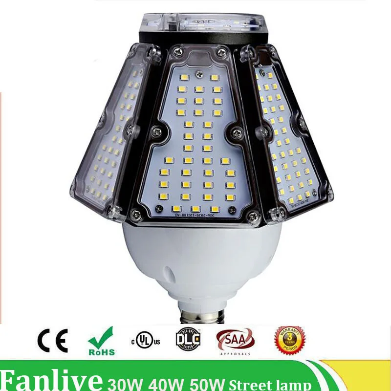 

6PCS/LOT 30W 40W 50W corn bulb Lamp led street light E40 E27 base road lamp led corn Waterproof AC100V-277V Outdoor Lighting