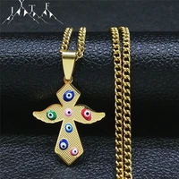 catholicism wings cross stainless steel long necklaces womenmen gold color turkey eye necklace jewelry collier lune n5212s05