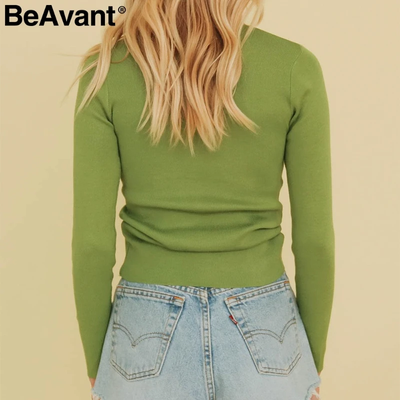 BeAvant Sexy v-neck women knitted pullover sweater Autumn winter long sleeve female Drawstring streetwear ladies jumper | Женская одежда