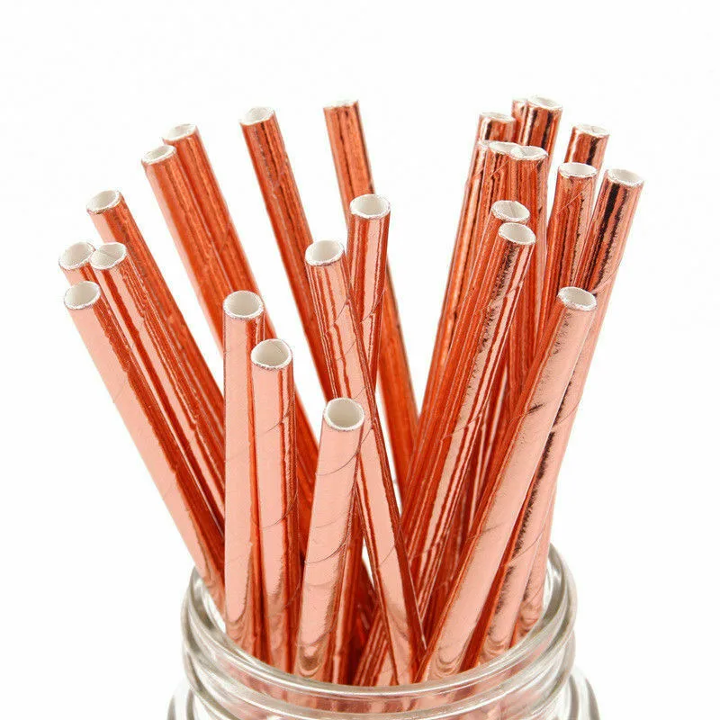 

25pcs Foil Gold/Silver Disposable Drinking Paper Straws Rainbow For Birthday Wedding Deco Christmas Party Event Supplies