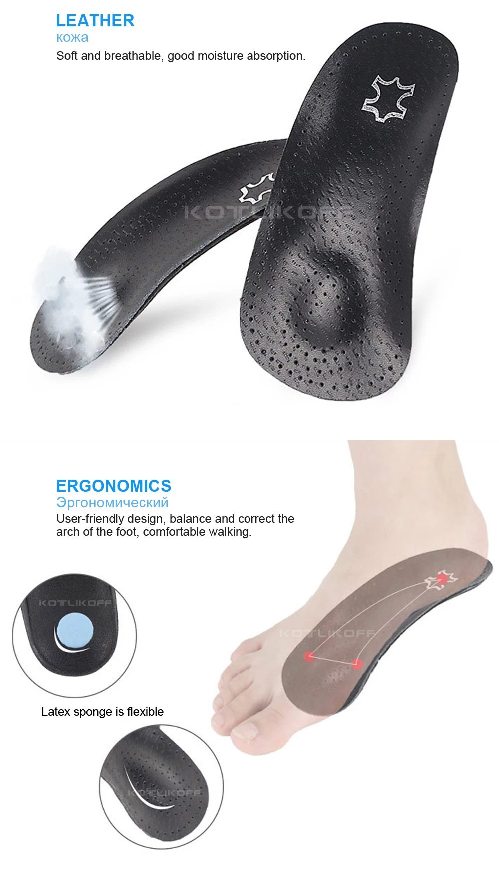 KOTLIKOFF 3/4 Length Heel Inserts Arch Support Insoles for Men Women Sport Cushion Breathable Running Orthopedic Shoes Soles Pad