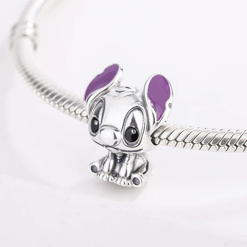 

925 Sterling Silver Purple Enamel Cartoon Animal Cute Puppy And Cross Stitch Pendant Charm Bracelet Jewelry Making For Pandora