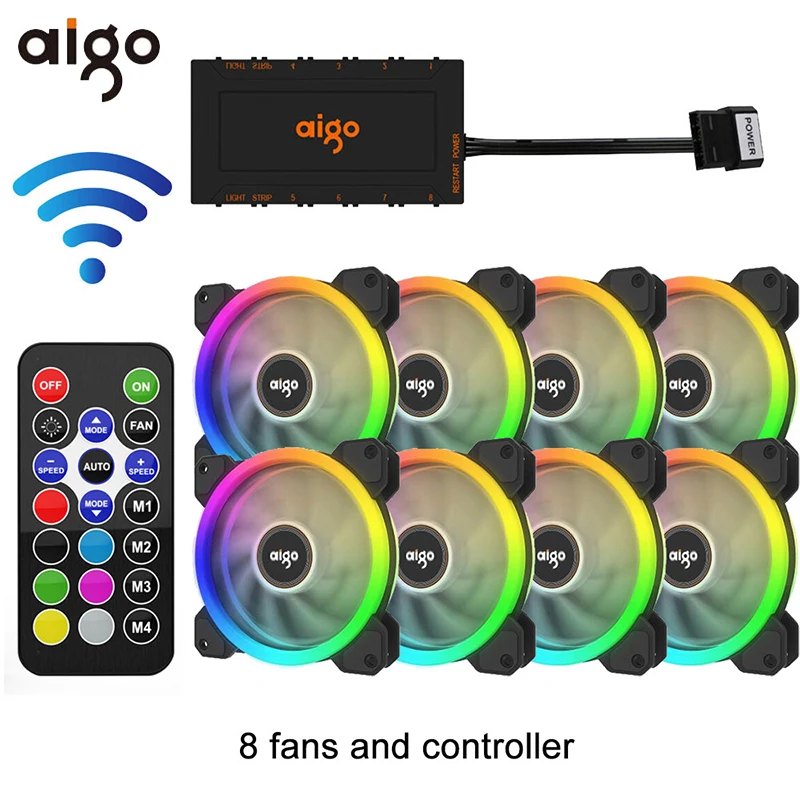 Aigo DR12 120 мм кулер вентилятор двойной Aura RGB PC Вентилятор охлаждения для компьютера бесшумный игровой чехол с ИК-пультом дистанционного управления am3 am4