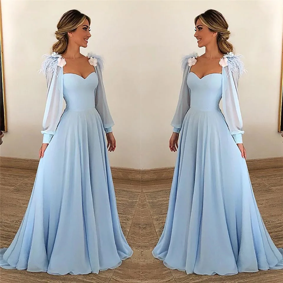 

Custom Plus Size Evening Dresses Girl Prom Party Gown Birthday Christmas A Line Sweetheart Chiffon Two Pieces Long Sleeve