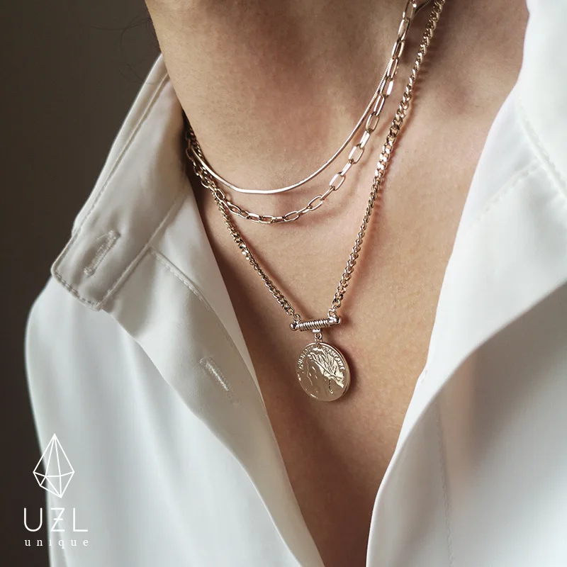 

ZDMXJL Multi-layer Heart Key Coin Chain Necklace For Women Geometry Choker Portrait Women's Necklaces Hip-hop Punk Jewelry