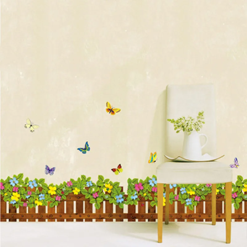

Garden Fence Flower Butterfly Wall Stickers Decal Window Glass Living Room Bedroom Home Decoration Kids Room Decor