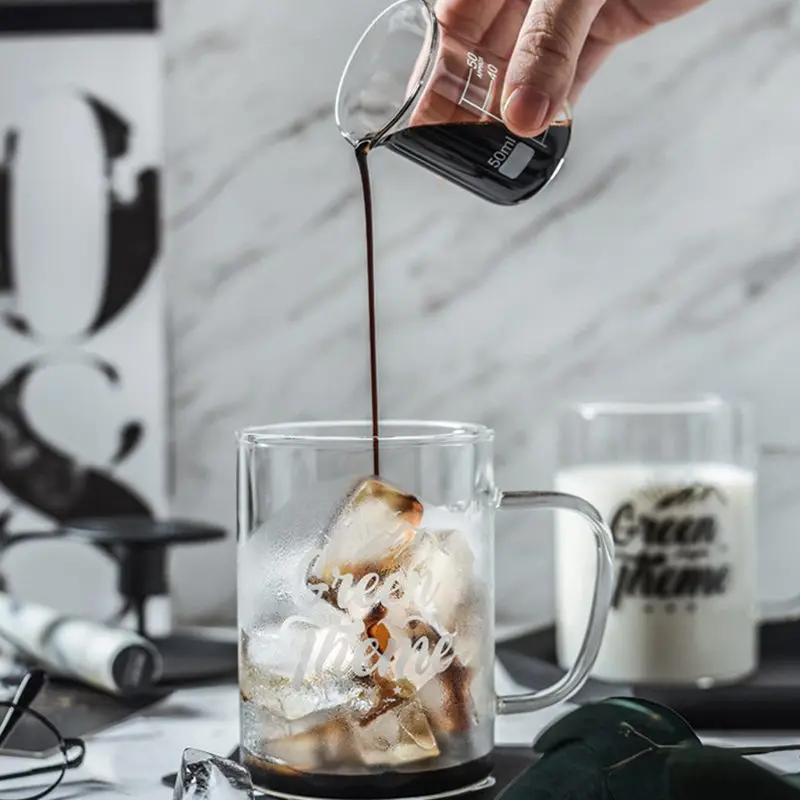 

CXD-Letter Beer Glass Mug High Borosilicate Glass Large-capacity Household With Handle Juice Glass Fruit Flower Tea Cup