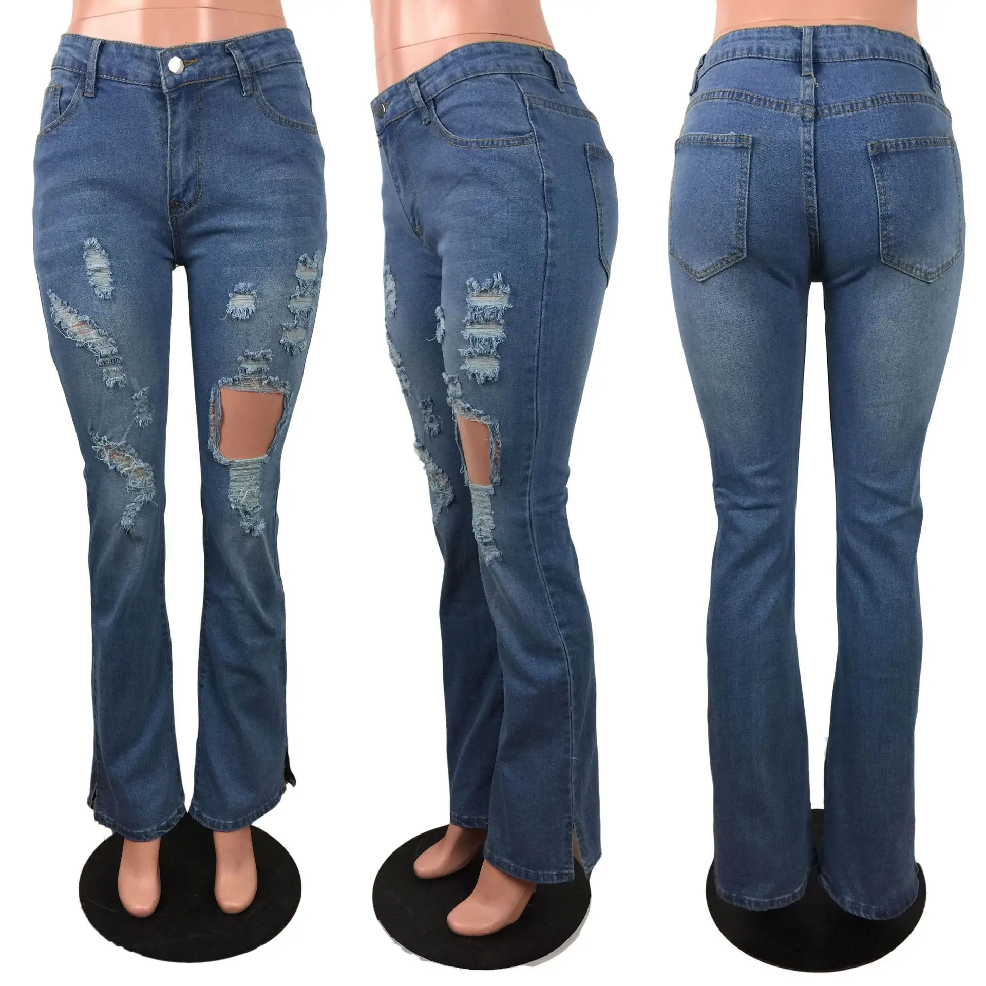 

Hot sale ripped tassel slit pencil jeans