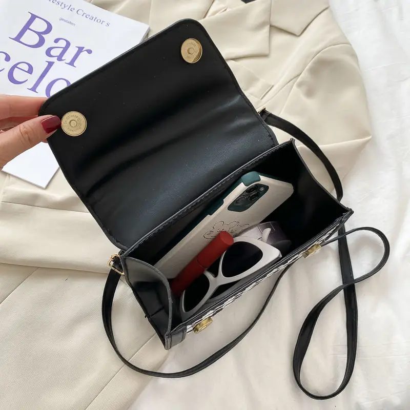 

Sense Of Luxury Shoulder Bag For Women's PU Canvas Stitching Grid Handbags Female Hasp Fashion Tote Phone Sachet Top-Handle Bags