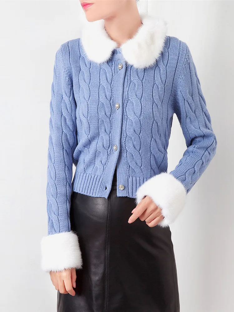 Роскошный брендовый дизайнерский вязаный свитер для женщин с воротником из