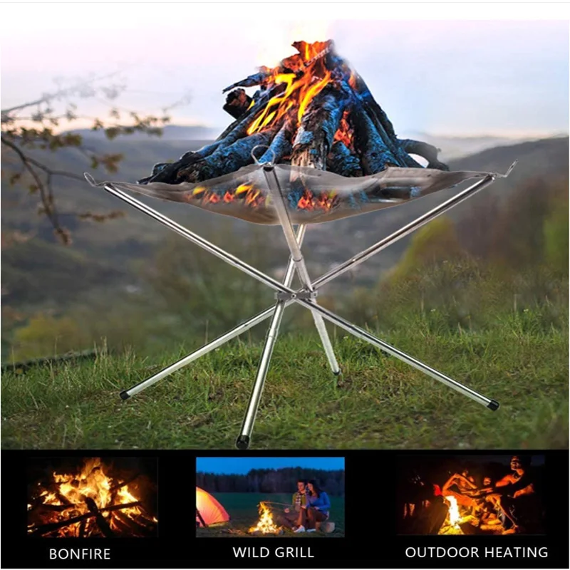 

Campfire Heating Campfire Pit Camping Wood Stove Frame Fire Frame Stainless Steel Foldable Mesh Fire Pit Outdoor Wood Heater