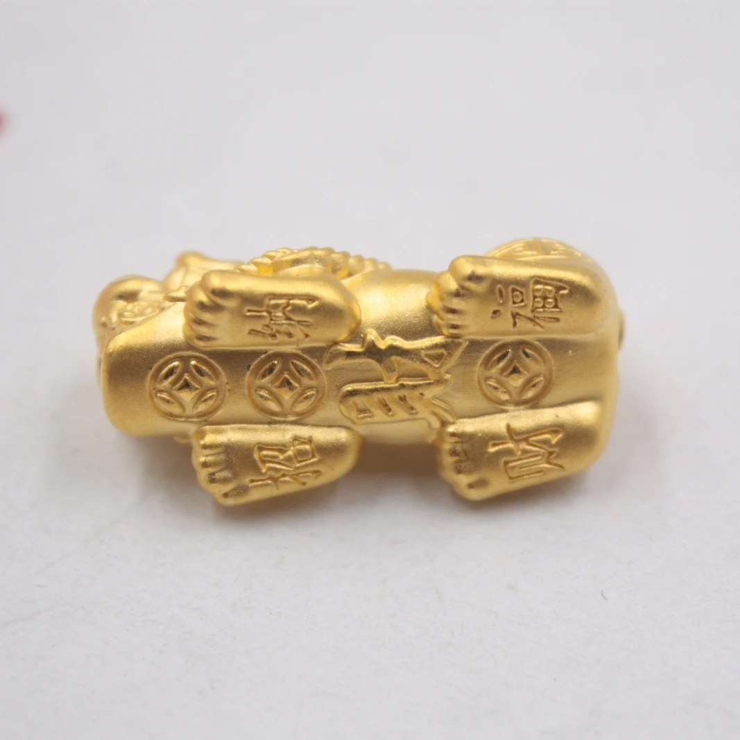 Твердая Подвеска из желтого золота 24K с объемным рисунком, подвеска с изображением дракона и сына Pixiu, вес 3-3,5 г, размер 30x9 мм, марка: 999