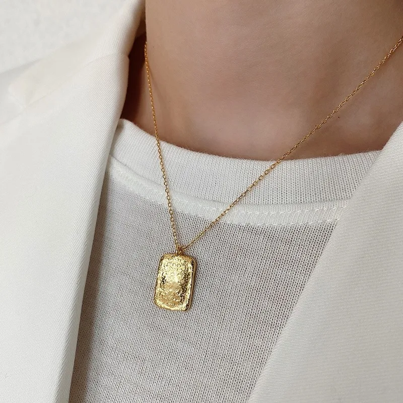 

Leouerry 925 Sterling Silver Square Concave Texture Pendant Necklaces Elegant Clavicle Chain Necklaces for Women Fine Jewelry