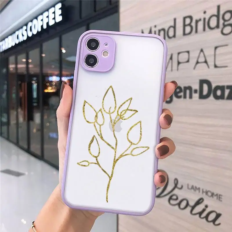 

Gold leaves Aesthetics pattern Phone Cases matte transparent For iphone 7 8 11 12 plus mini x xs xr pro max cover