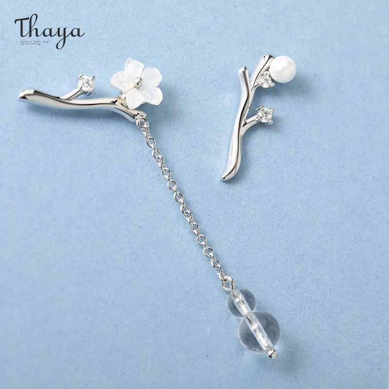 

Thaya Women Earring Silver Color Plum Flower Earring Pendant Earring Colorful Crystal Thin Chain Unusual Pendientes Accessories