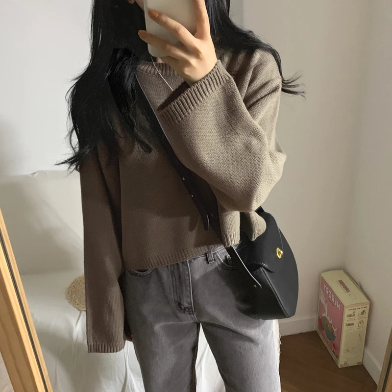 

New Autumn Winter Women Sweater Korean Casual Round Neck Long Sleeve Loose Pullover Jumper Ladies Short Sweaters