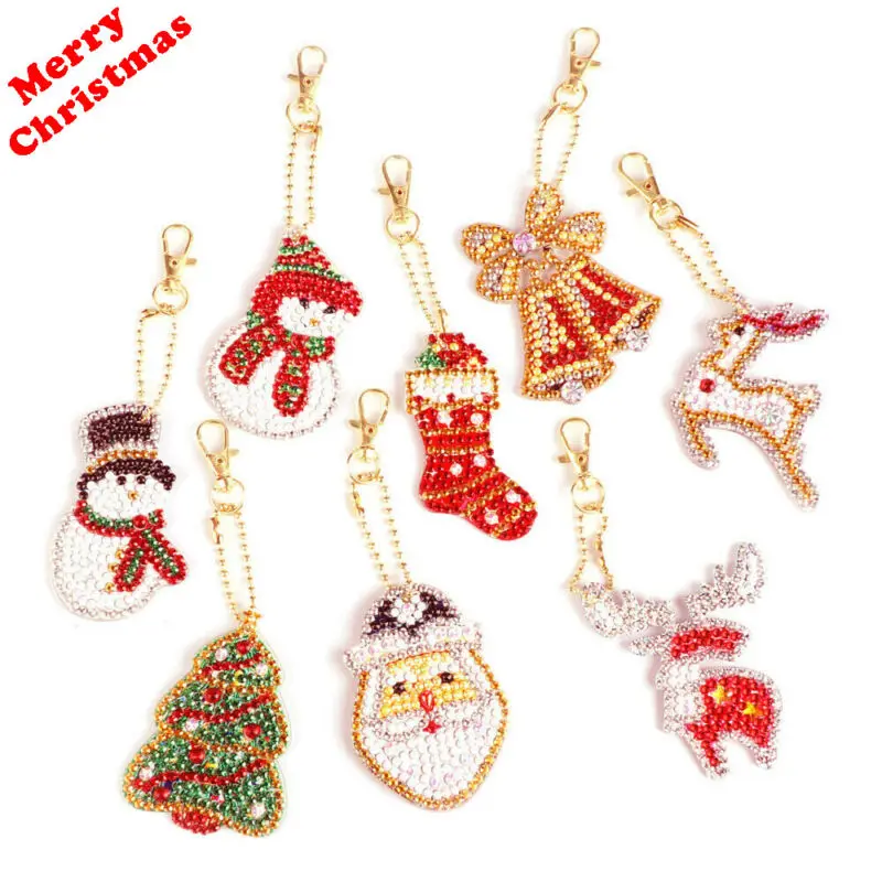 Рождественские украшения для дома Подвески 8 шт DIY Алмазная картина брелок ручной