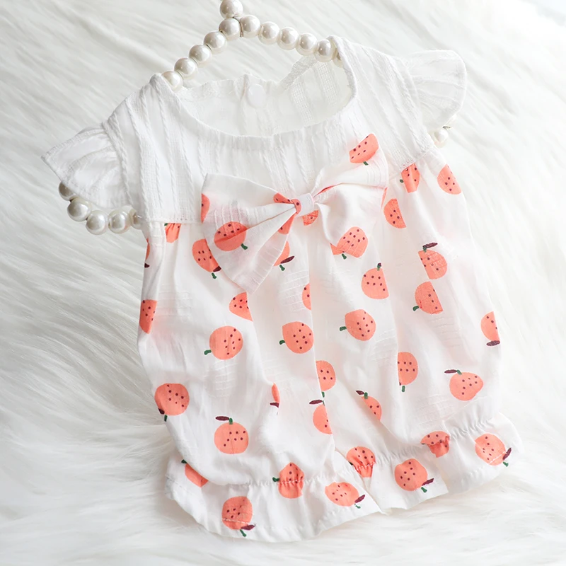 

2021 Summer New Cute Bowknot Fruit Print Puppy Dog Outerwear Dress Fashion Casual Coat For Small Dog Pet Clothes Yorkshire Teddy