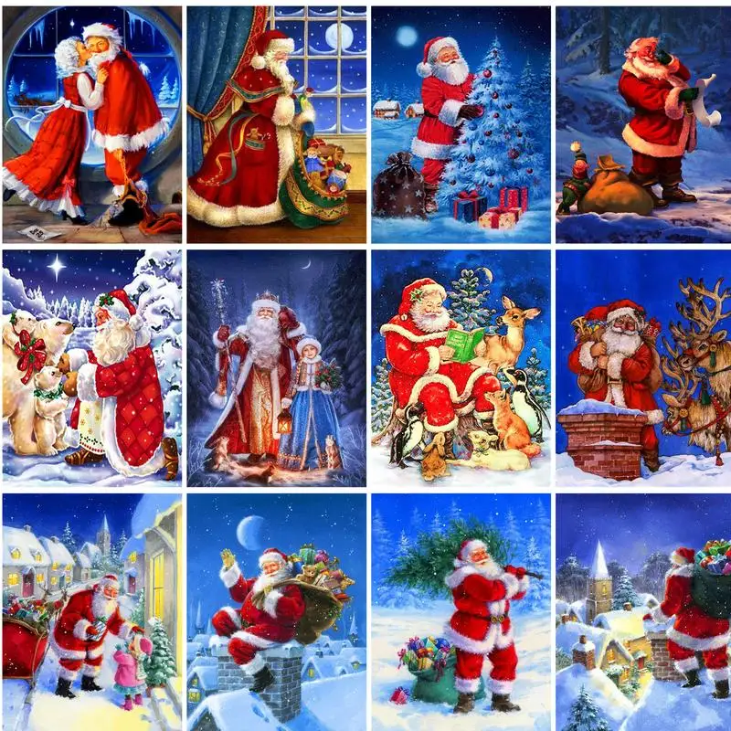 

RUOPOTY DIY Painting By Numbers Santa Claus HandPainted Kits Paints by numbers On Canvas Living room Art Gift