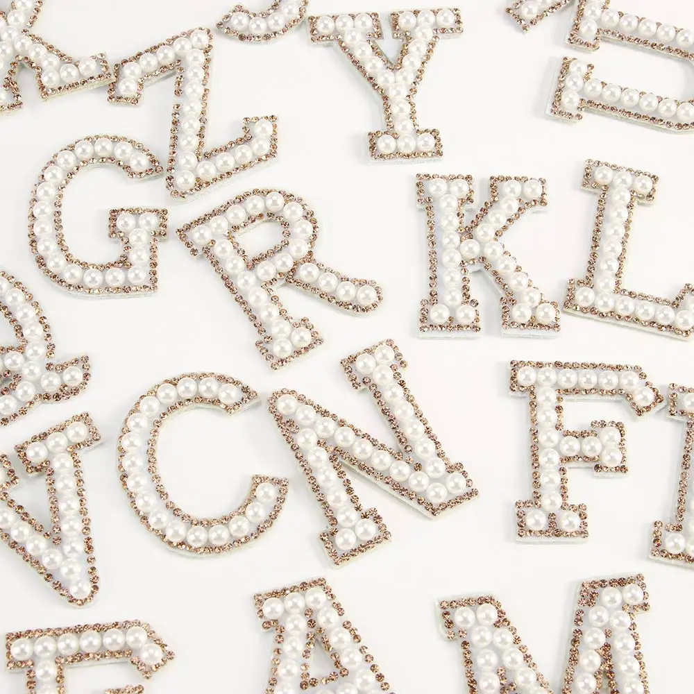 1 шт. нашивки с английскими буквами белые жемчужные золотые стразы блестящие