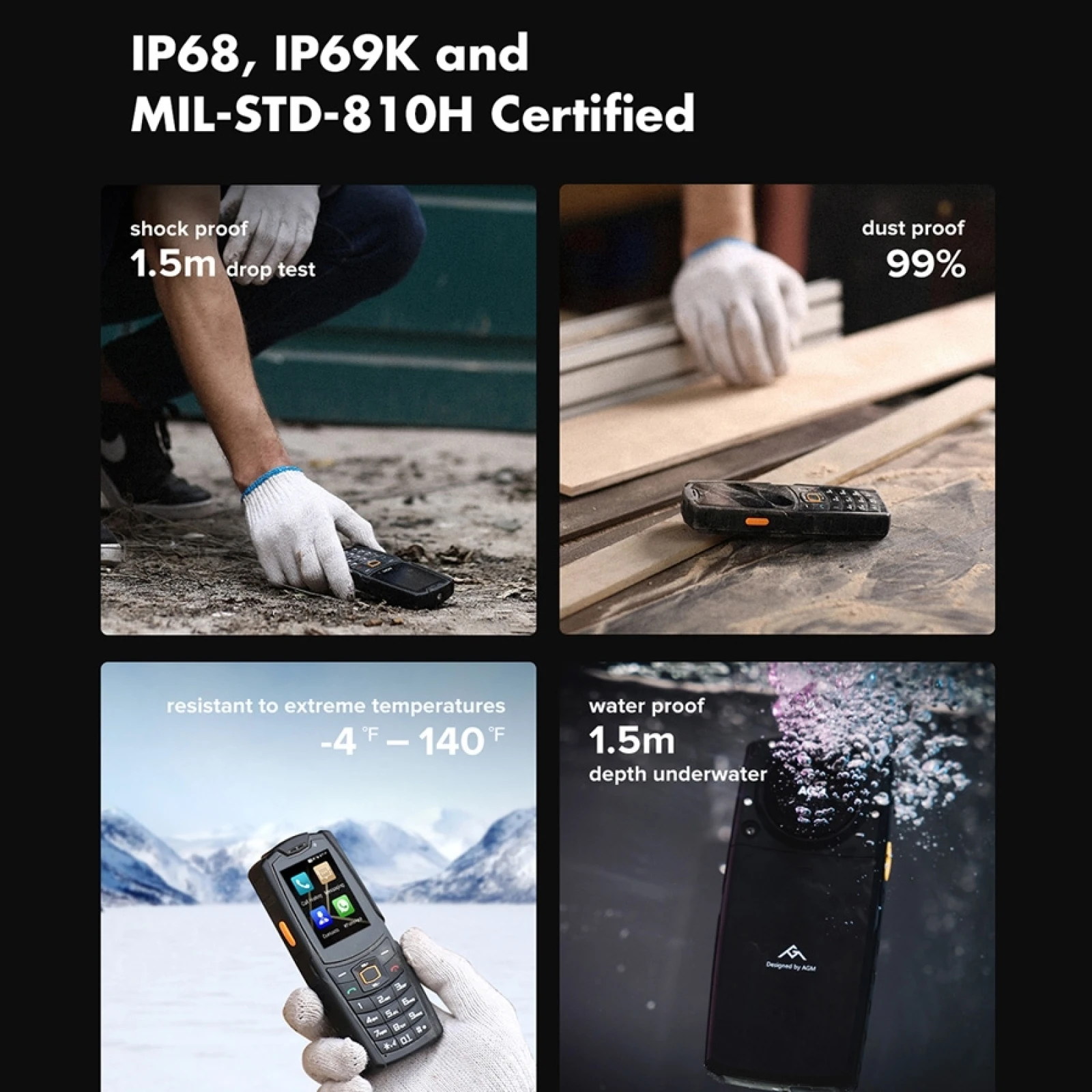 Смартфон AGM M7 прочный 1 Гб + 8 Android IP68 водонепроницаемый мобильный телефон дюйма