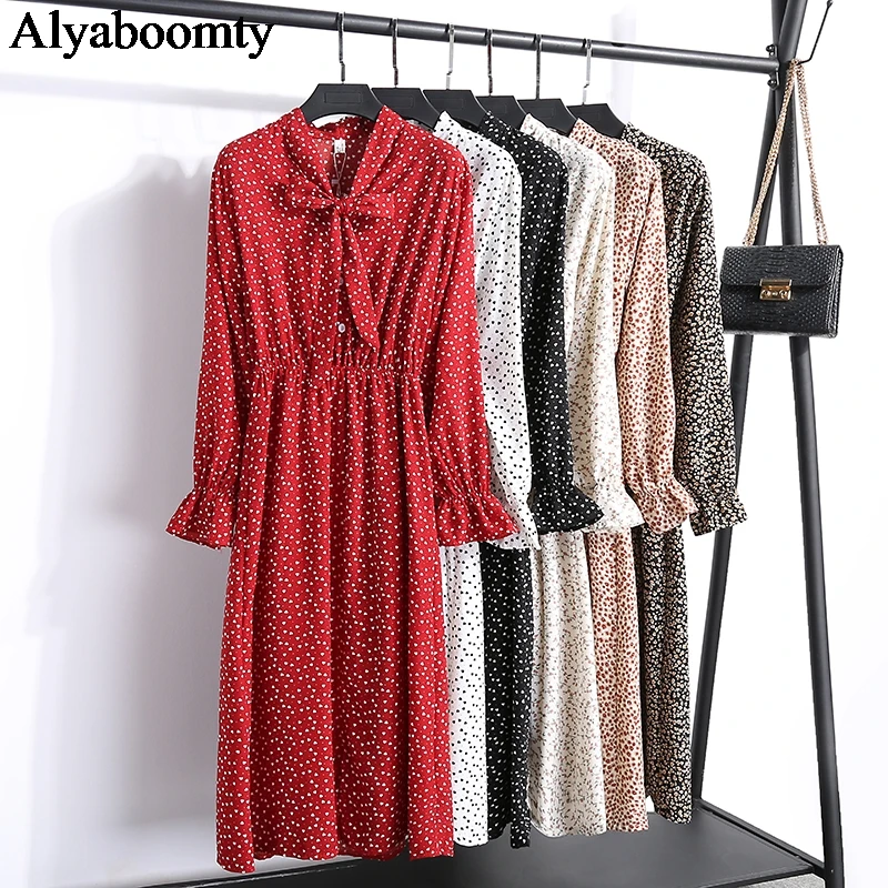 12 цветов осень весна корейский стиль женское платье воротник с бантом цветочный