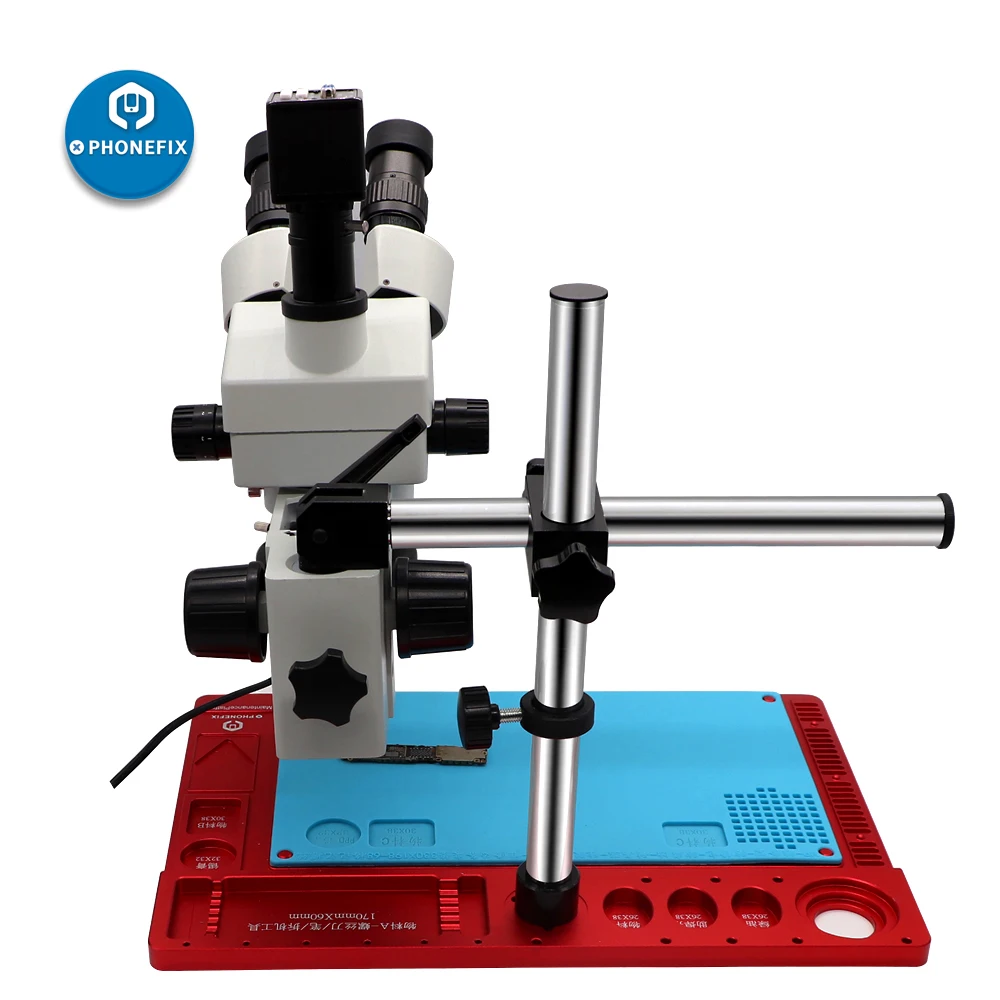 

360 degree rotation 7X-45X Trinocular Zoom Stereo Microscope + 14MP 21MP digital camera + BAG Soldering Repair Mat + fixed base
