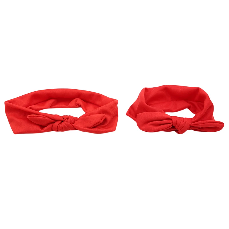 

2pieces/set Solid Cotton Rabbit Ear Headband For Mom And Girls Women Baby Kids Knotted Bow Hairband Headwraps 5 Colors