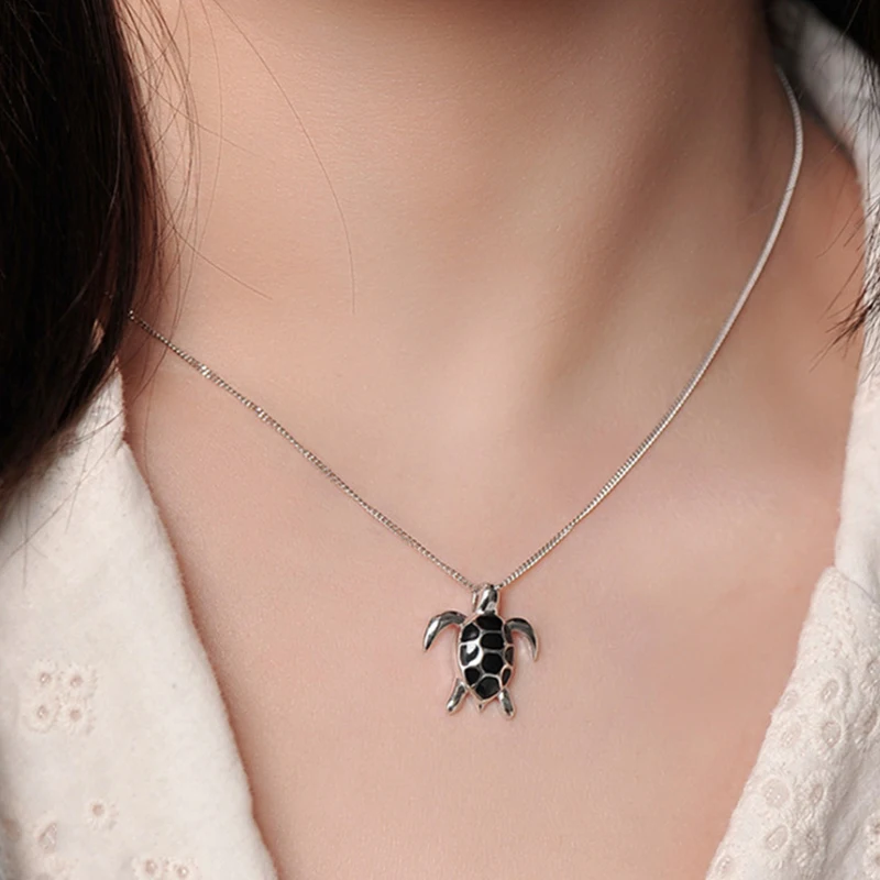 

925 Silver Necklace Cute Turtle Clavicle Chain Animal Design Pendant Necklace For Girls Teens