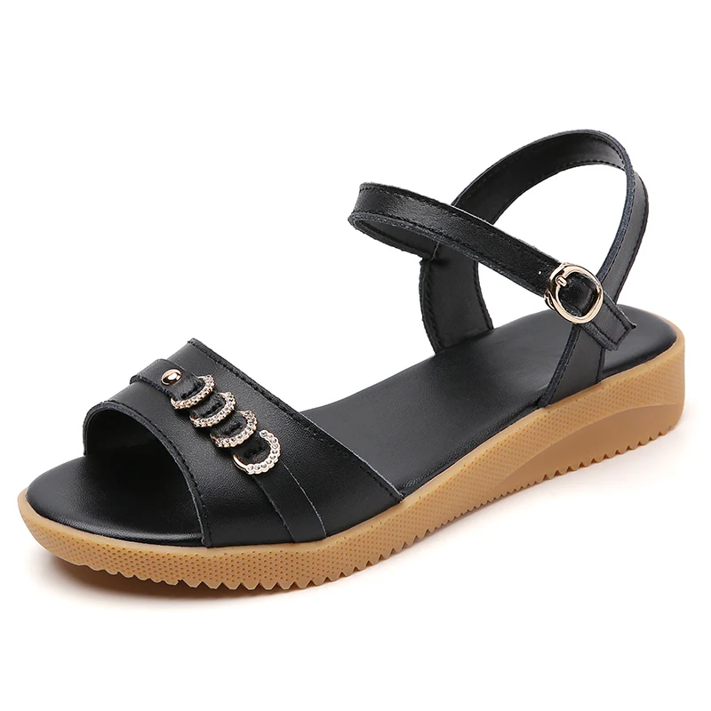 

Сандалии со стразами; Женская летняя обувь из спилка; Женские босоножки; Высококачественная элегантная женская обувь; Цвет бежевый, черный, ...