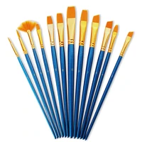12pcs different shape watercolor paint brushes set with fan brush nylon hair wood handle professional painting brush for acrylic