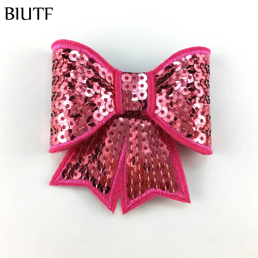 5 шт./лот большой бант для волос 7 см с вышитыми блестками и хвостом ласточки