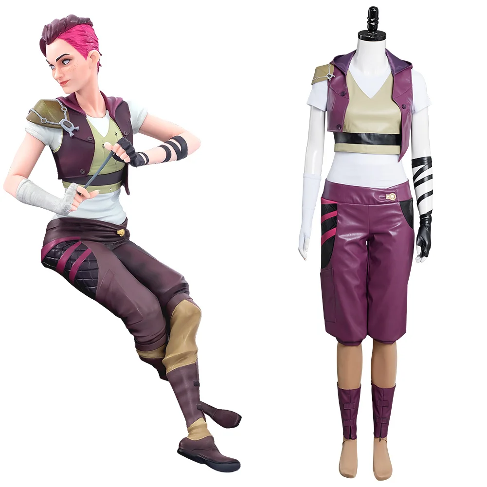 

Arcane LOL Vi Cosplay Costume Outfits Uniform Halloween Carnival Suit