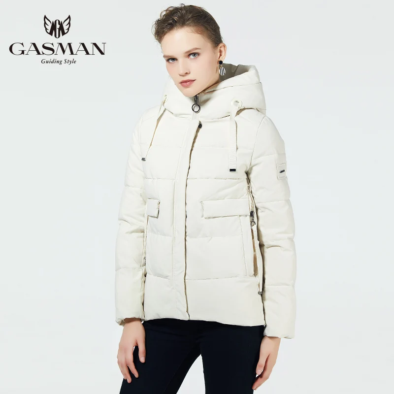 GASMAN/ новые зимние женские куртки короткий теплый пуховик с капюшоном женское теплое пальто для девочек женская парка мода - Цвет: 912 creamy-white