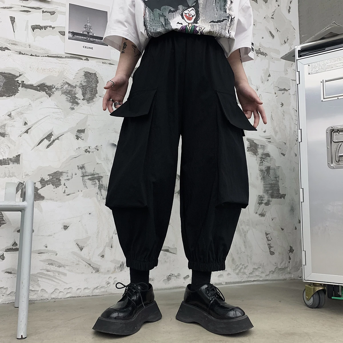 

Капри с низким шаговым швом, свободные индивидуальные бриджи с большими карманами, эластичная талия, модная одежда для работы, стирка, летние капри