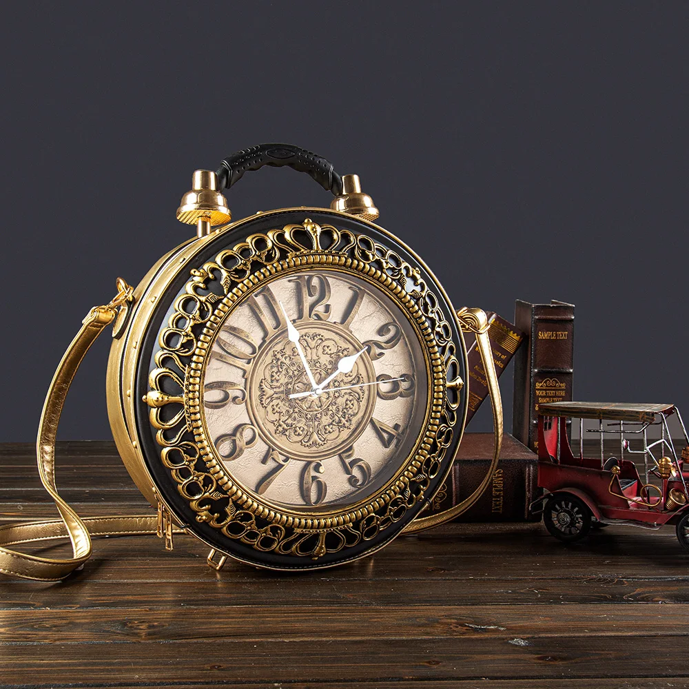 

New Arrival Antique Color Women Queen Size Large Vintage Clock Bag