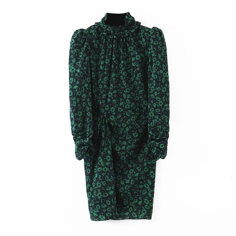 

Small Floral Pleated Dress with Long Sleeves Waist Goddess Fan Temperament Fairy Skirt In Winter 2021 Spring and Autumn Dresses