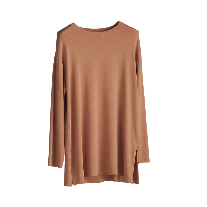 

2021 Spring Minimalist Fashion T-Shirts Women Loose Long Bottoming Shirts Tops Solid Long Sleeve Pullovers