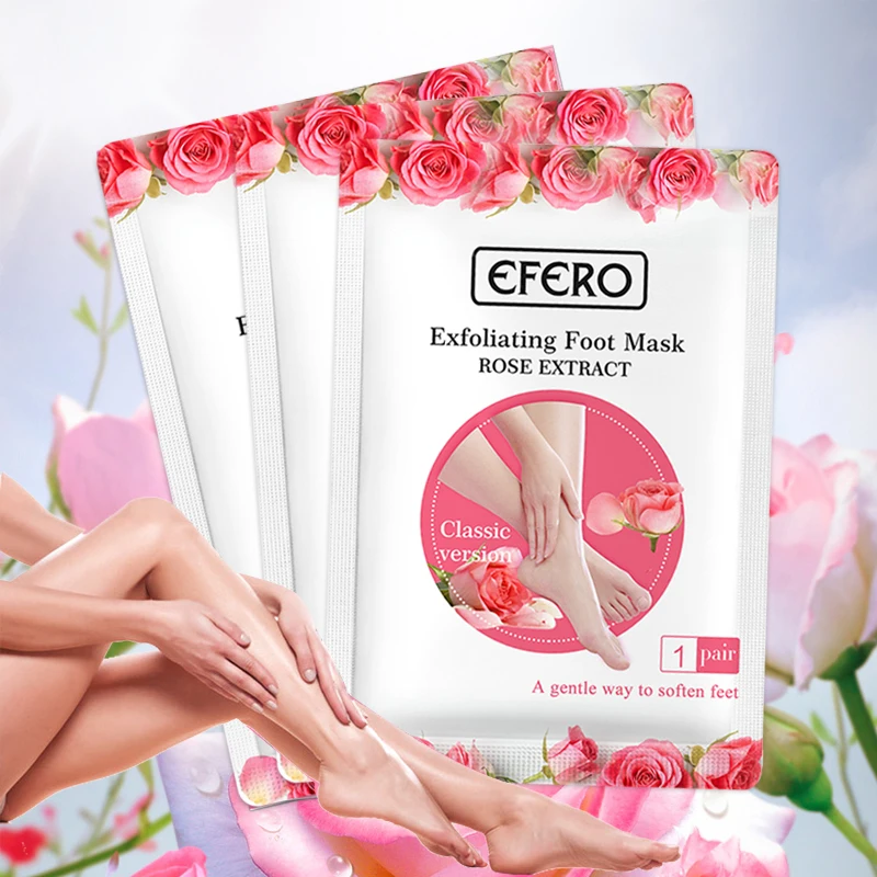 

EFERO 6Packs Rose Feet Peeling Mask Remove Dead Skin Exfoliating Foot Mask Moisturizing Nourishing for Legs Cream Pedicure Socks