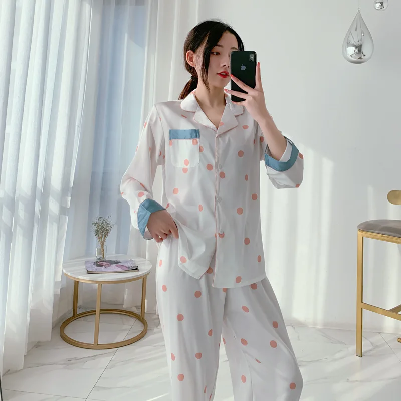 

Long Sleeve Pajamas Autumn Trousers Suit Fashion Pyjama Set Large Size Nightwear Home Service House Nightdress Costume Outfit